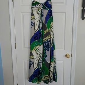 Long, Strapless Satin Print Dress